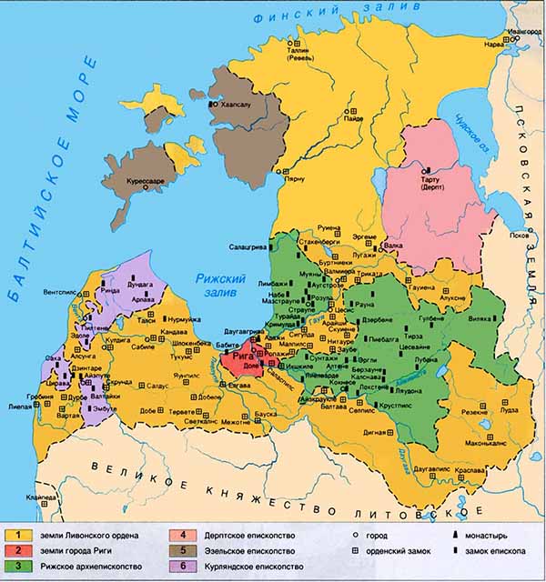 Карта владений Ливонского ордена в XII-XVI веках.