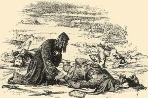 Верещагин В. П. Епископ Кирилл находит обезглавленное тело великого князя Юрия на поле сражения на реке Сить