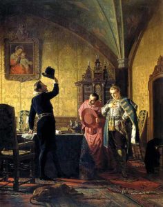 Присяга Лжедмитрия I польскому королю Сигизмунду III на введение в России католицизма Н. Неврев 1874