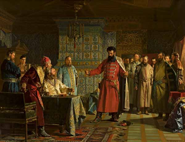 Захар Ляпунов во главе бояр предлагает Василию Шуйскому оставить престол. Н. Неврев. 1886