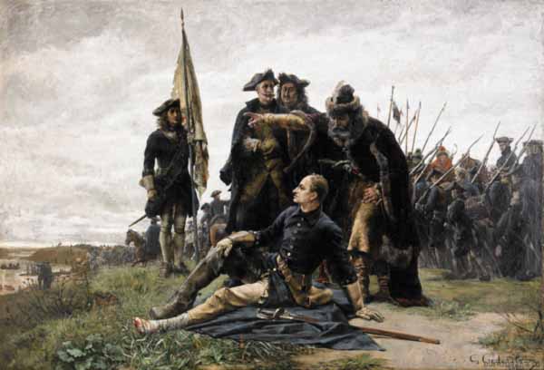 Раненный в ногу шведский король перед Полтавской битвой