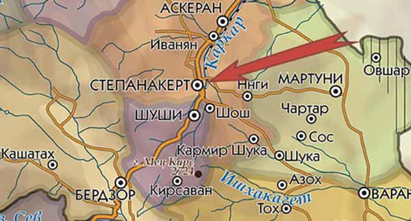 Cтепанакерт на карте Нагорного Карабаха