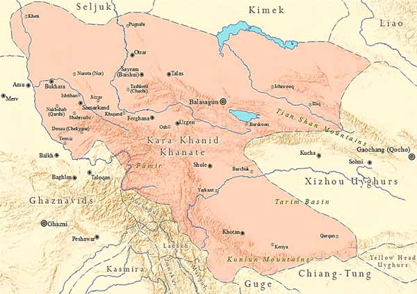 Карта Караханидского государства в границах. Начало XI века