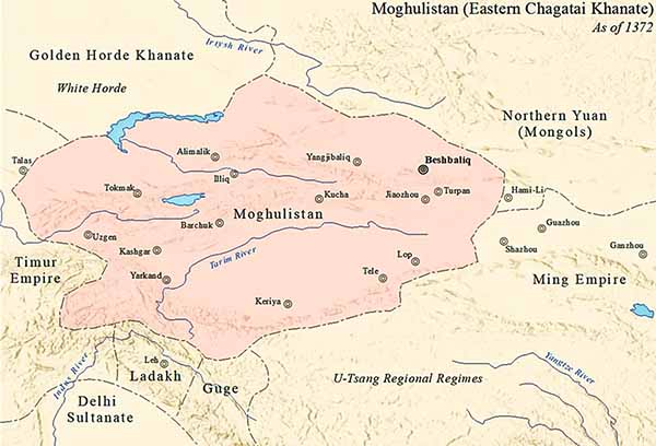 Карта Моголистана (Восточный Чагатай) 1372 год