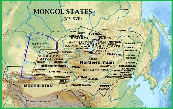 Монгольские государства в 14-17 вв. Монгольский каганат, Ойратское ханство и Моголистан