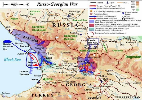 Российско-грузинский кризис в 2008 году Война Схема боевых действий