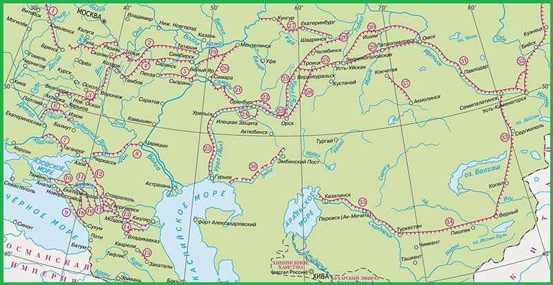 Карта пограничных укреплённых линий в России в XVI-XIX вв